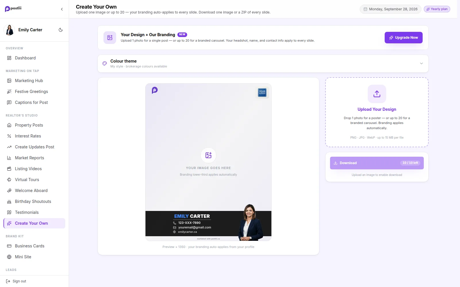 Create Your Own in the postlii app