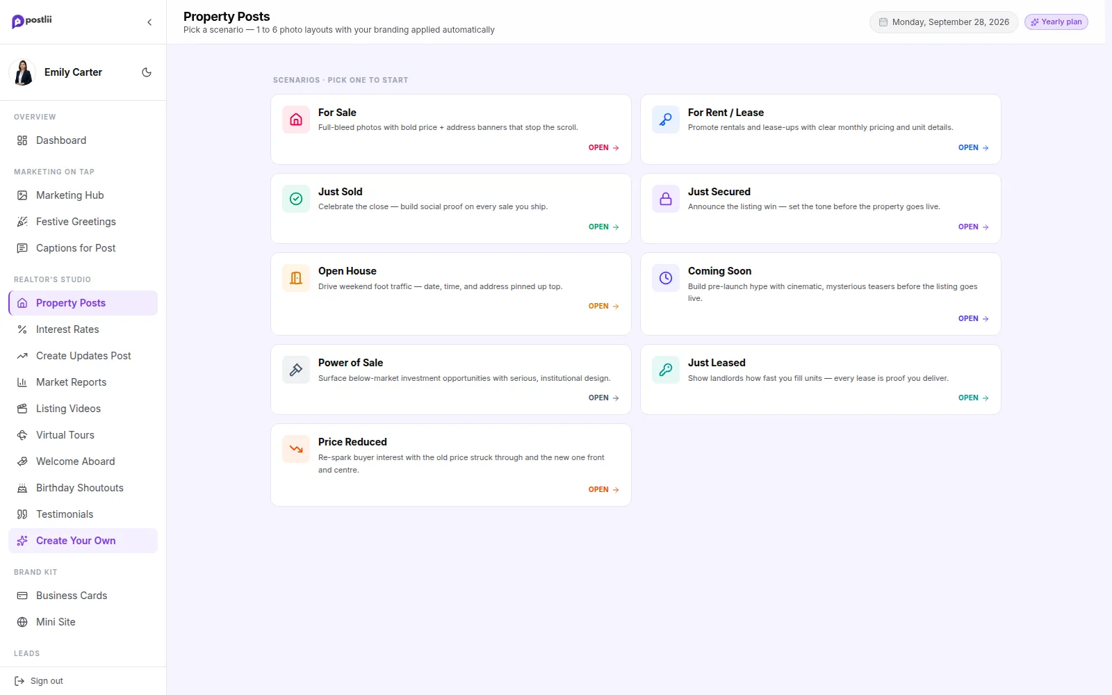 Property Post Builder in the postlii app